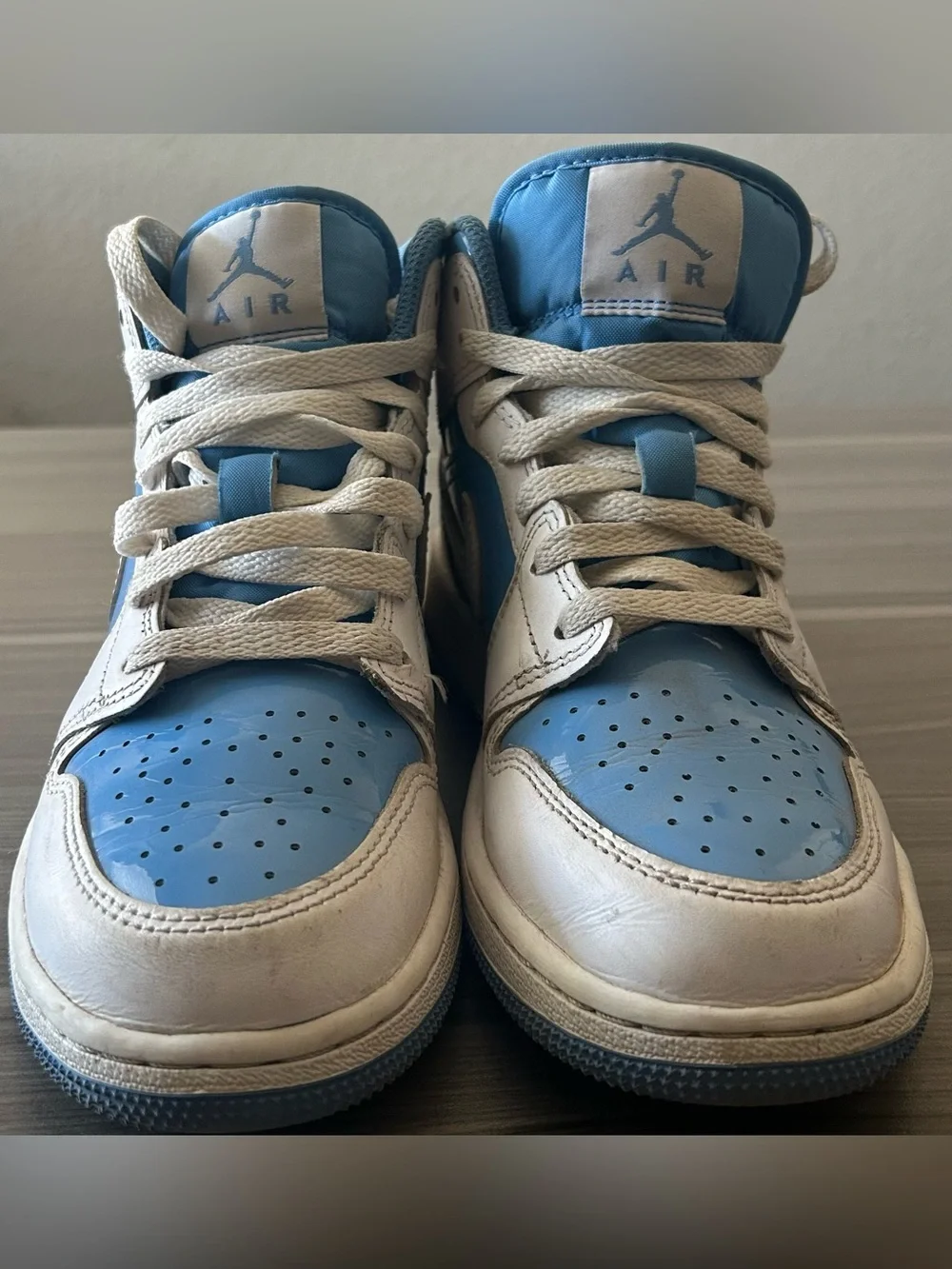 Jordan Kids High-Top Sneakers in White and Light Blue